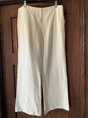 Emporio Armani Off-White linen blend Textured Trousers